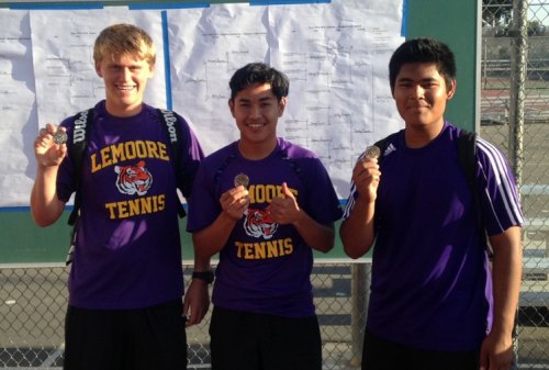 Tigers (left to right) Drew Gobby, Adrian Zamora and Mike Sinaga earned trips to the Central Section Area Meet by finishing second at the West Yosemite League championships.